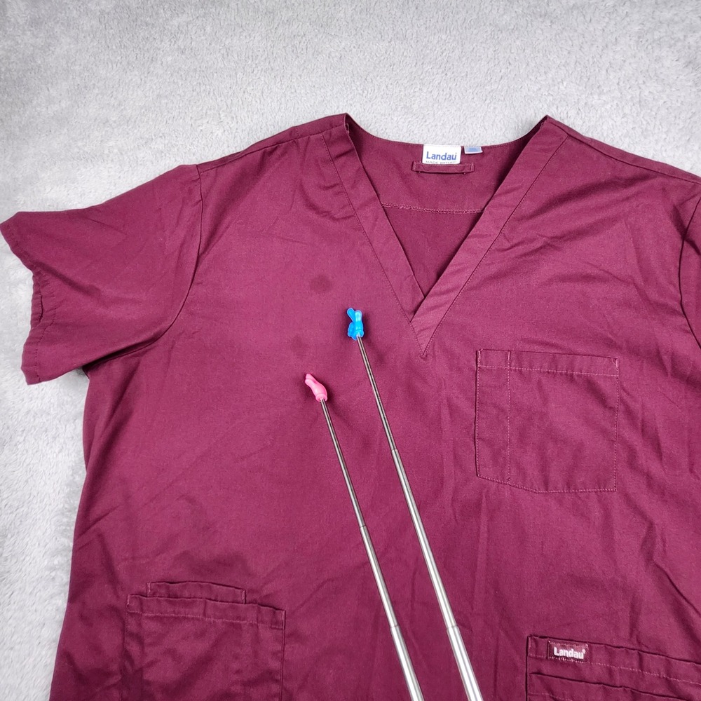 Landau Scrub Tops Unisex 3XL Blue Red V-Neck Pocket Medical Workwear Smock - Picture 14 of 16
